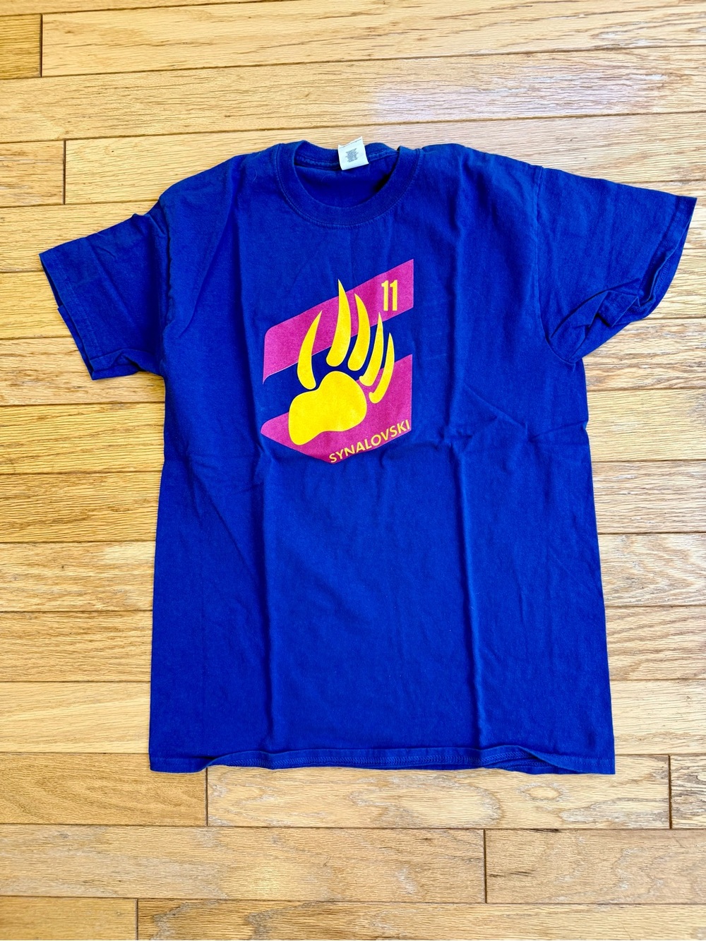 Gildan Blue Tee with Yellow Paw & Pink Accents